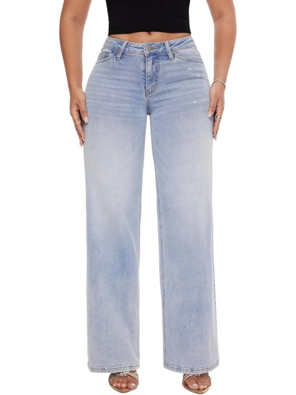 Wide Leg Jeans for Women | Mid Low Rise Baggy Stretchy Denim Pants - Casual Chic